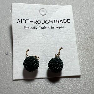 Aid Through Trade Dark Green Beaded Drop Earrings